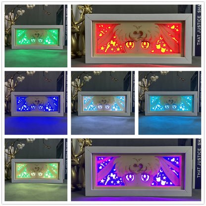 Multicolor Usagi Tsukino cut paper lamp showing 7 color setting options in a grid