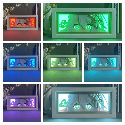 Multicolor Nahida cut paper lamp showing 7 color setting options in a grid